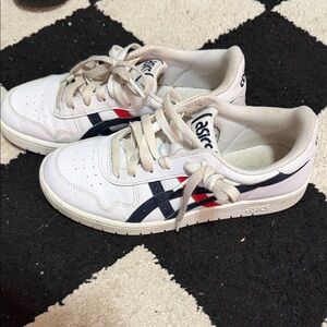 Asics White Sneakers with Navy and Red Accents